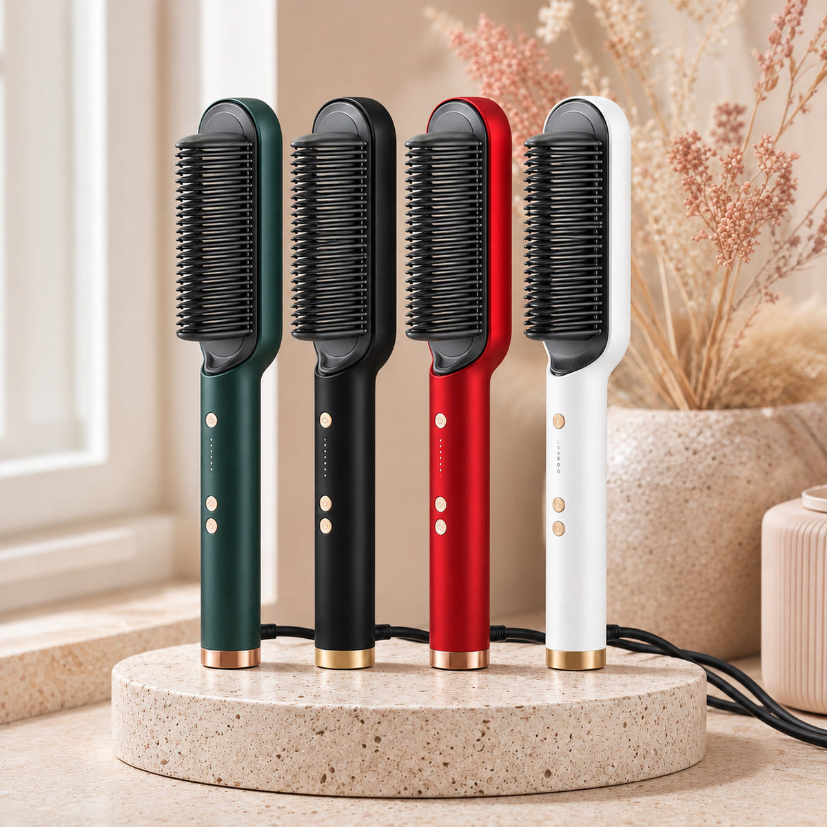 Cepillo alisador térmico en 4 colores: verde, negro, rojo y blanco