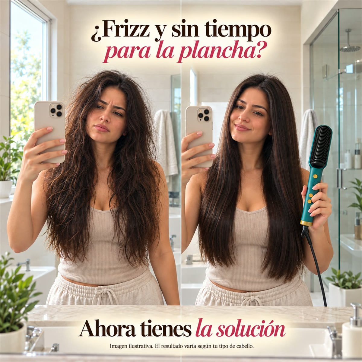 Cepillo Alisador Térmico — Liso y brillo en minutos, sin plancha