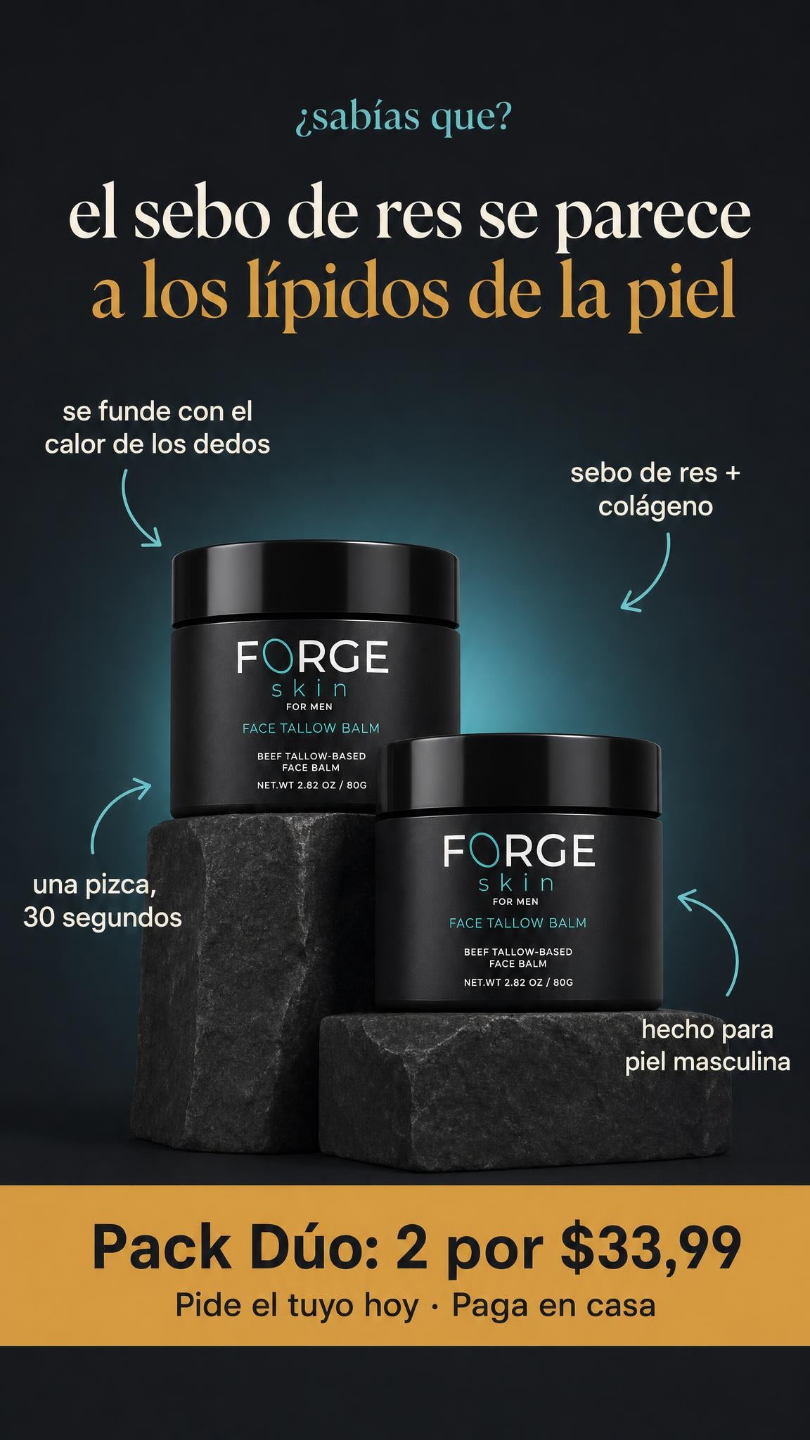 Forge Skin™ Face Balm — Bálsamo Facial de Sebo de Res y Ácido Hialurónico para Hombre (80 g)