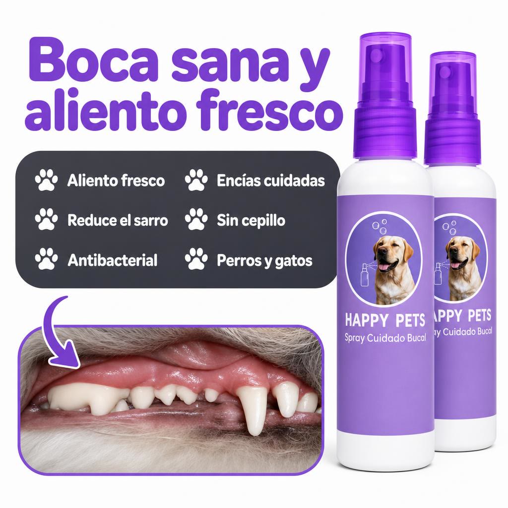 Happy Pets — Spray de cuidado bucal para perros y gatos (60 ml)