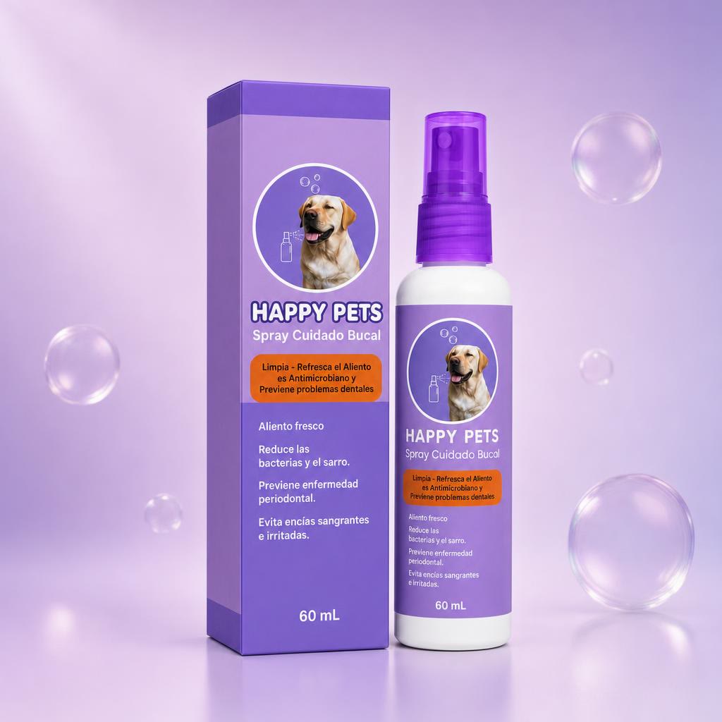 Happy Pets — Spray de cuidado bucal para perros y gatos (60 ml)