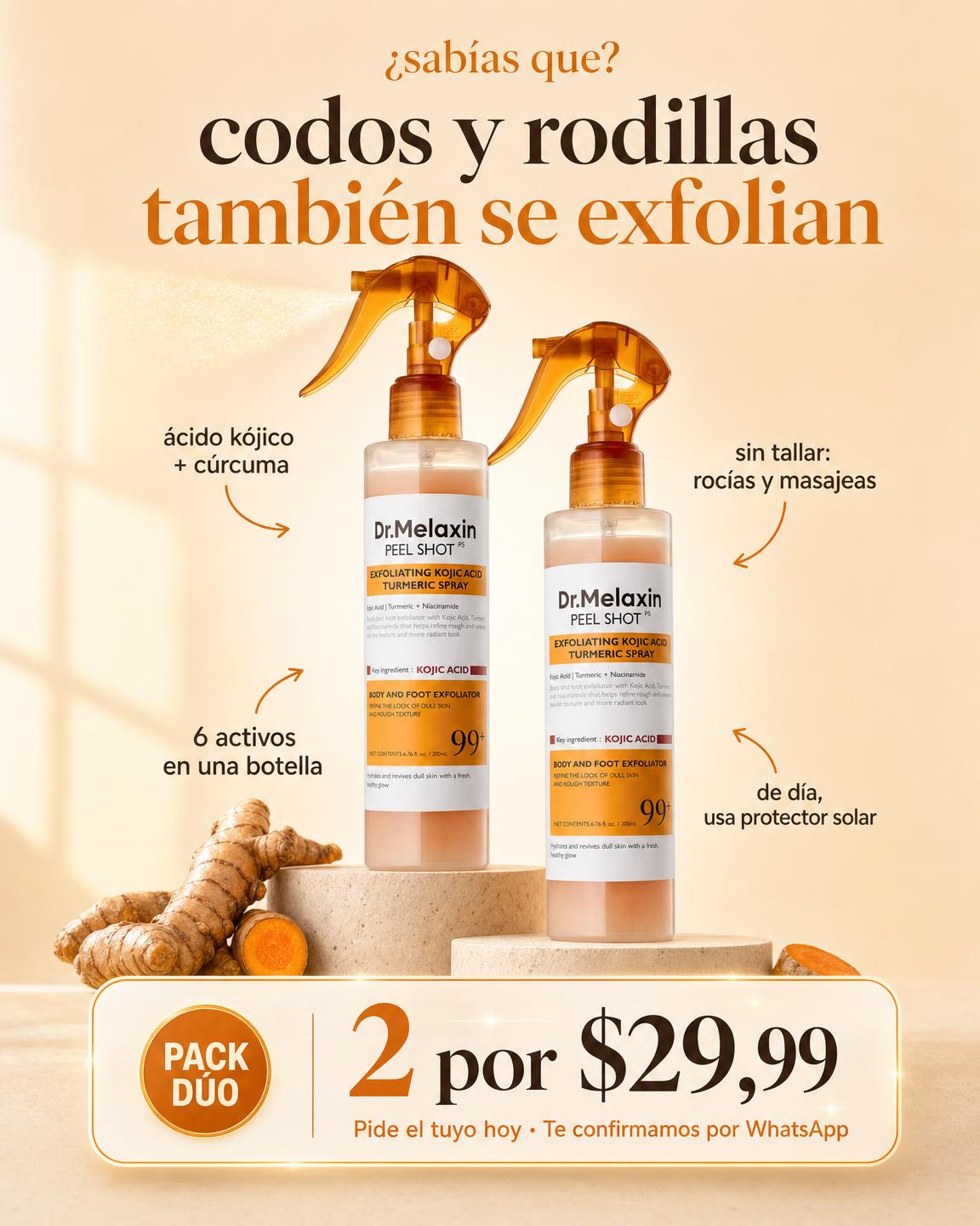 Dr. Melaxin™ Peel Shot — Spray Exfoliante Coreano de Ácido Kójico y Cúrcuma (200 ml)