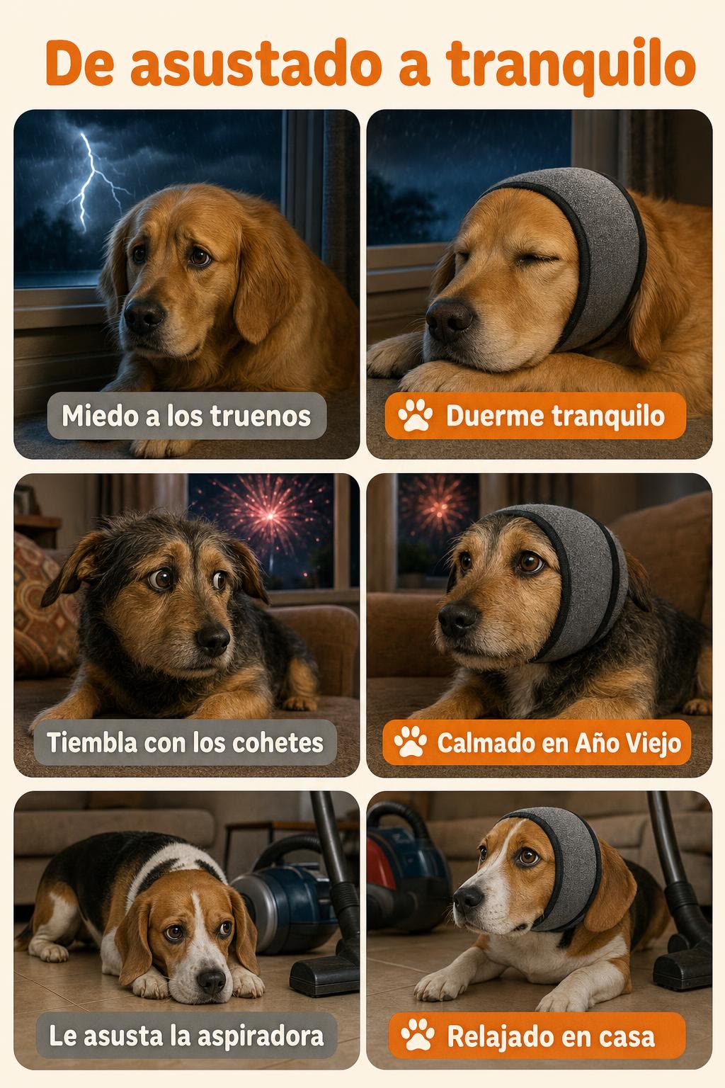 Orejeras antirruido para perros y gatos — Calma en truenos y fuegos artificiales