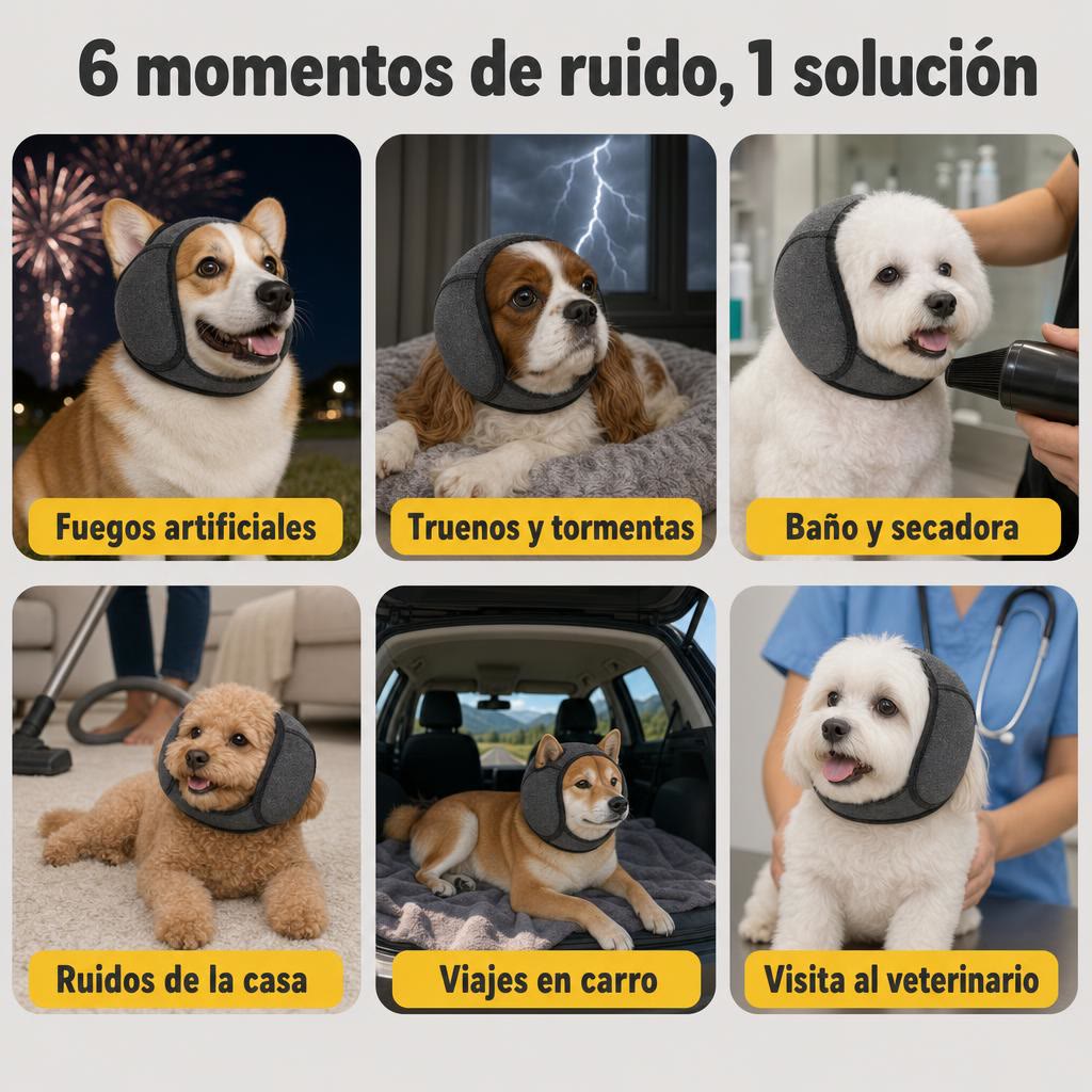 Orejeras antirruido para perros y gatos — Calma en truenos y fuegos artificiales