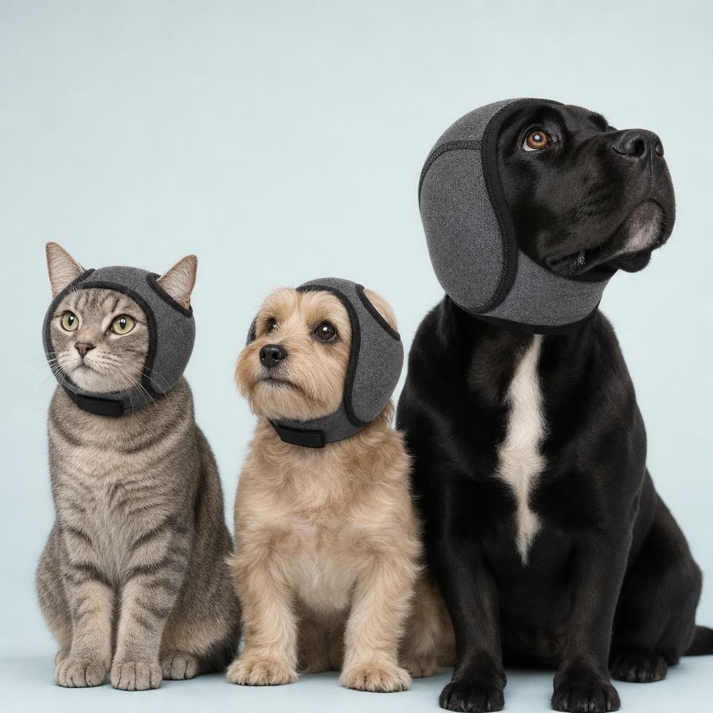 Orejeras antirruido para perros y gatos — Calma en truenos y fuegos artificiales