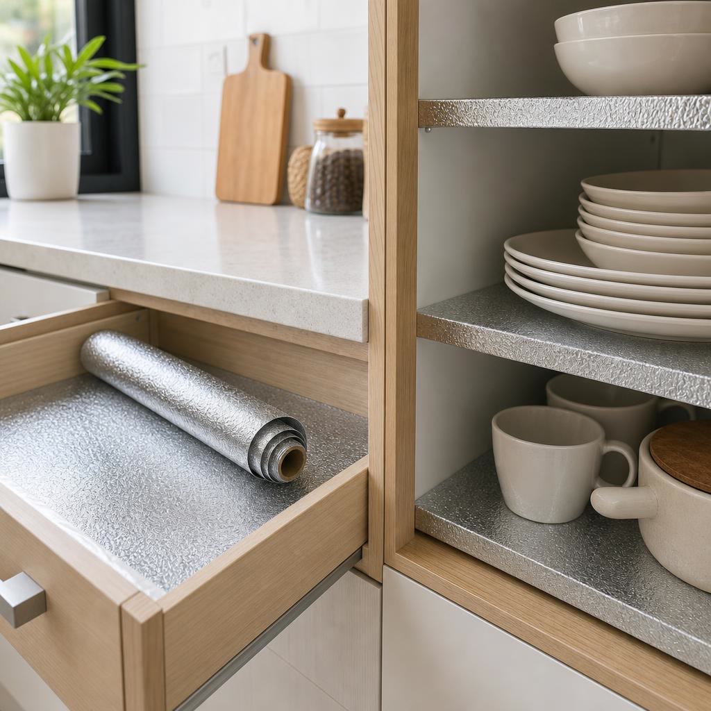 Papel adhesivo de aluminio para cocina — Protege paredes y encimeras