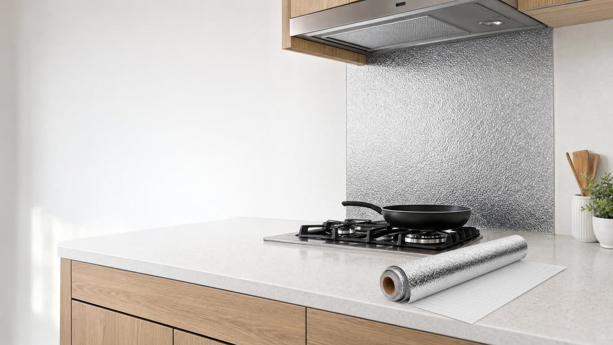 Papel adhesivo de aluminio para cocina — Protege paredes y encimeras