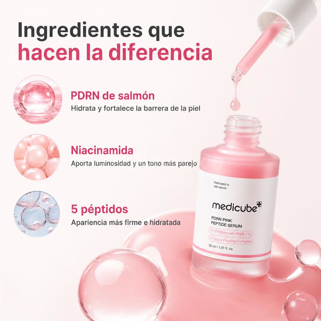 Sérum Rosado PDRN Medicube — Glow, hidratación y firmeza, skincare coreano (30 ml)